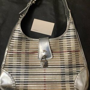 Burberry Metallic Silver and Striped Shoulder Bag